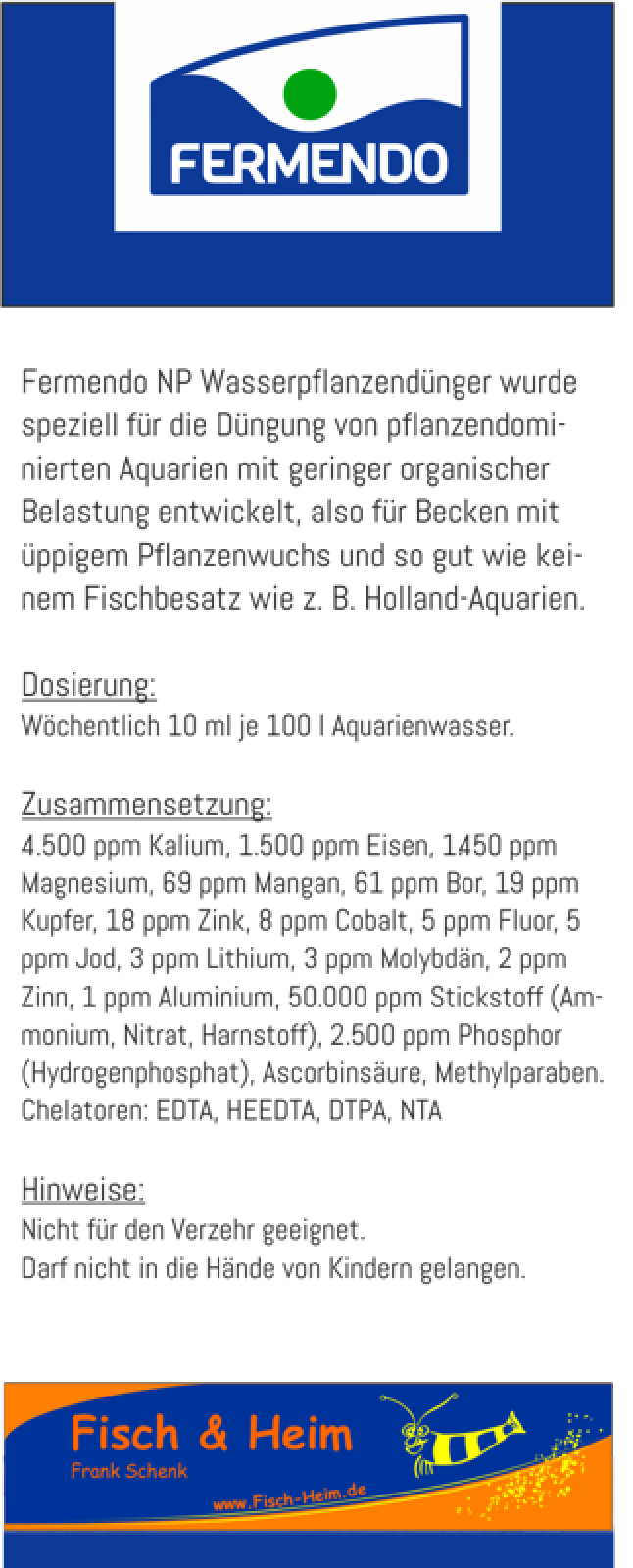 Dünger für Aquarienpflanzen - Spezialdünger - Fermendo NP
